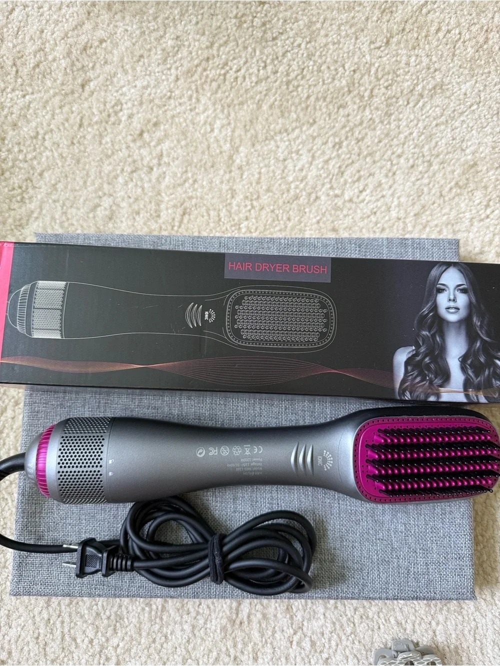Gray and Pink Heated Hair Straightening Brush - Sleek Styling for Women